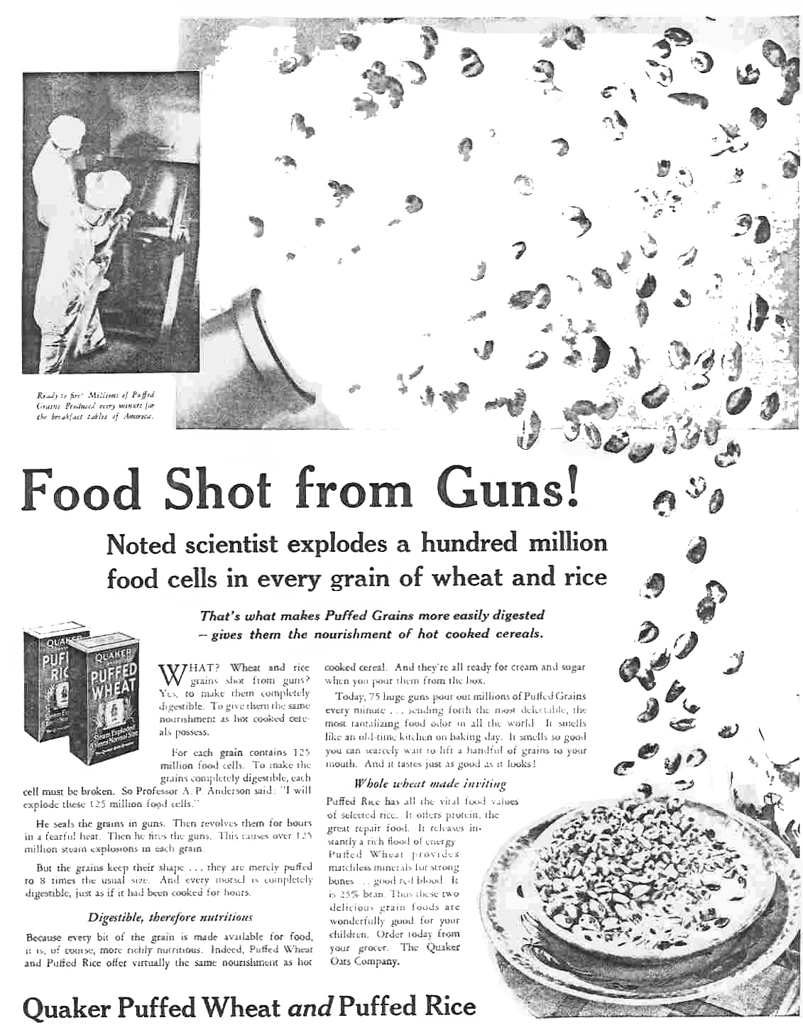 Оригиналната реклама на “Храна изстреляна от оръ- дия.” направена от Хопкинс.